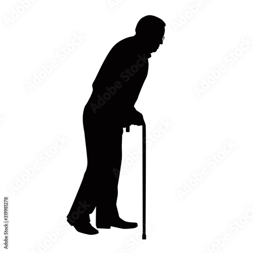 Old Man Using Cane Walking Stick Silhouette