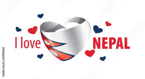 National flag of the Nepal in the shape of a heart and the inscription I love Nepal. Vector illustration