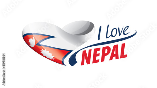 National flag of the Nepal in the shape of a heart and the inscription I love Nepal. Vector illustration