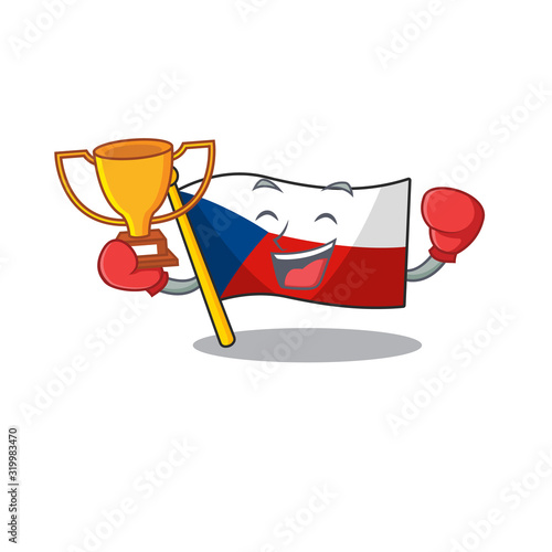 fantastic Boxing winner of flag czechia in mascot cartoon style