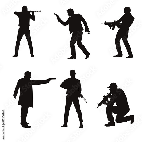 Man In Action Using Firearms Silhouettes