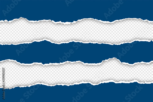 long blue torn ripped paper on transparent background