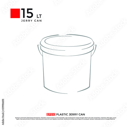 Line Plastic Jerrycan Oil, Cleanser, Detergent, Liquid Soap, Milk, Juice On White Background Isolated.