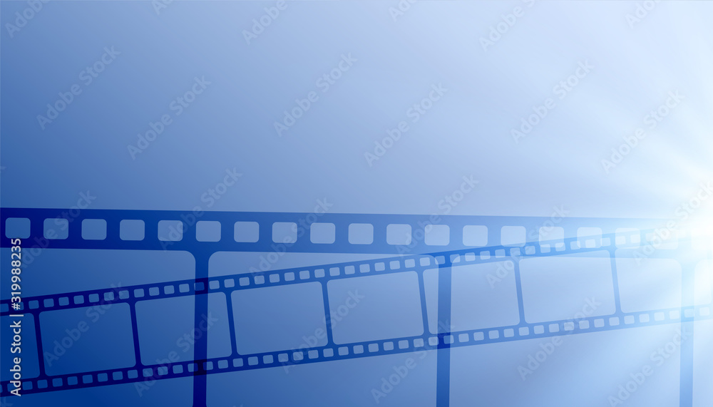 cinema film strips blue background poster design