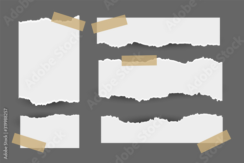set of torn ripped paper sheets with sticker