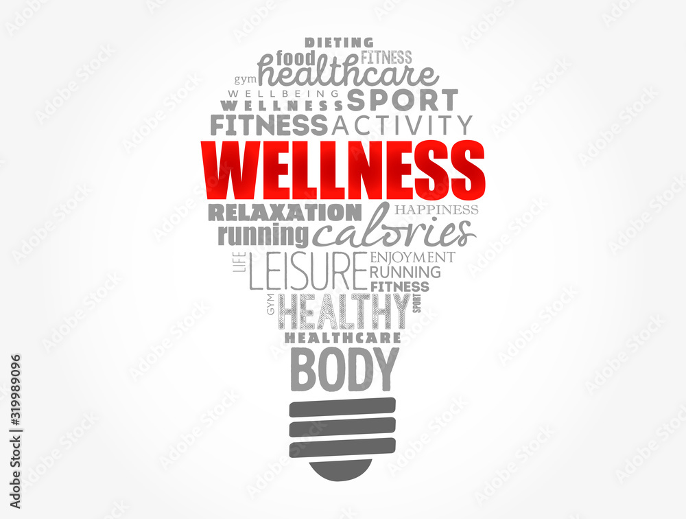 Wellness light bulb word cloud collage, health concept background Wellness light bulb word cloud collage, health concept background