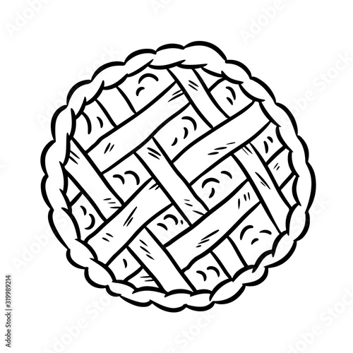 Hand drawn doodle pie. Top view bakery black and white media glyph vector icon