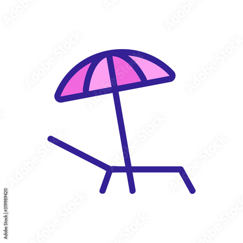 Sun lounger and umbrella icon vector. A thin line sign. Isolated contour symbol illustration