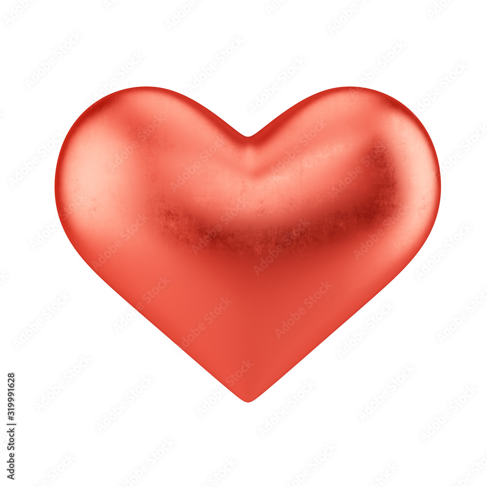 Red metall heart isolated on white background. Valentine's Day and love sign. 3d rendering