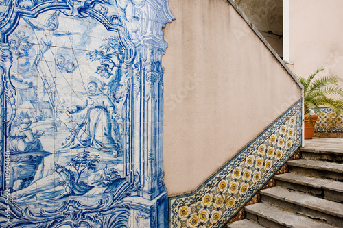azulejos panels on the stairs of a convent in lisbon, portugal