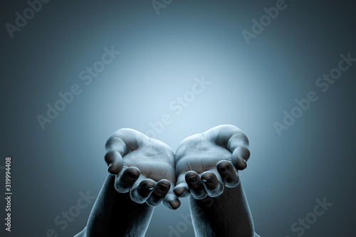 Obraz na plátně Human Hands Folded In Prayer on Gray Background
