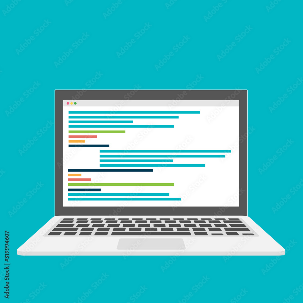 Coding on the laptop concept, flat design. Vector illustration eps 10 Coding on the laptop concept, flat design. Vector illustration eps 10