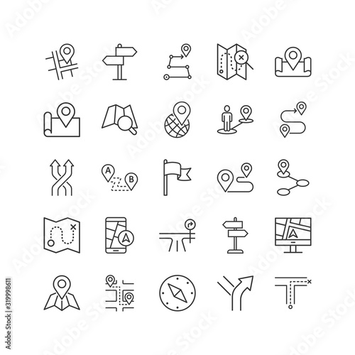 Navigation icon set in flat style. Gps direction vector illustration on white isolated background. Locate pin position business concept.