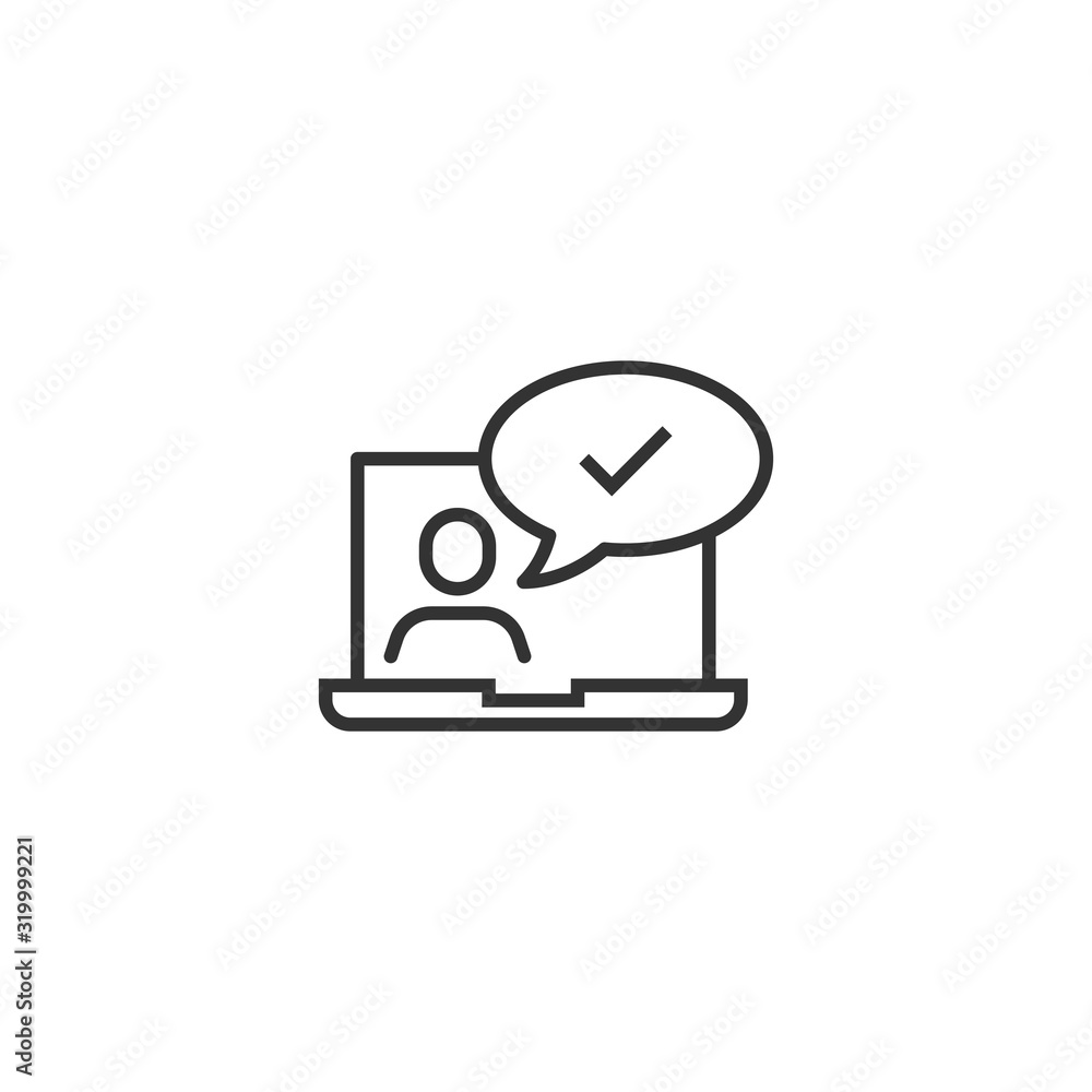 People with laptop computer icon in flat style. Pc user check mark vector illustration on white isolated background. Office manager business concept. People with laptop computer icon in flat style. Pc user check mark vector illustration on white isolated background. Office manager business concept.