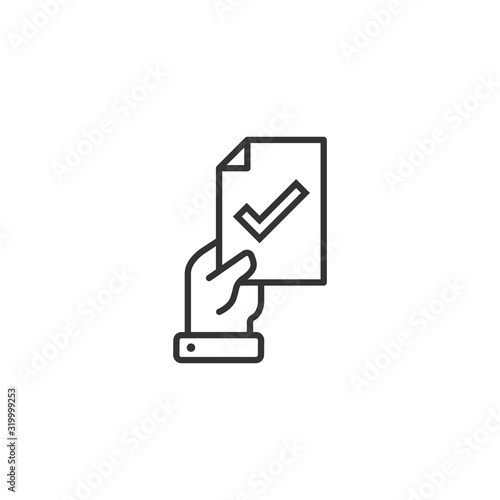 People hand with check mark icon in flat style. Accept vector illustration on white isolated background. Approval choice business concept.