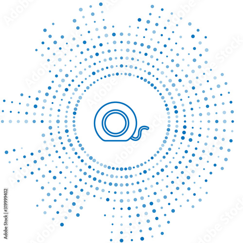 Blue line Dental floss icon isolated on white background. Abstract circle random dots. Vector Illustration