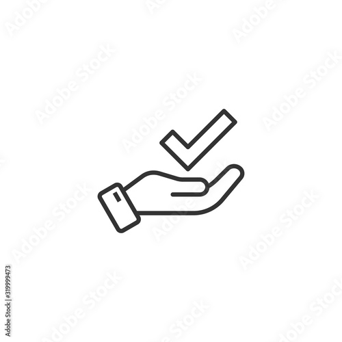 People hand with check mark icon in flat style. Accept vector illustration on white isolated background. Approval choice business concept.