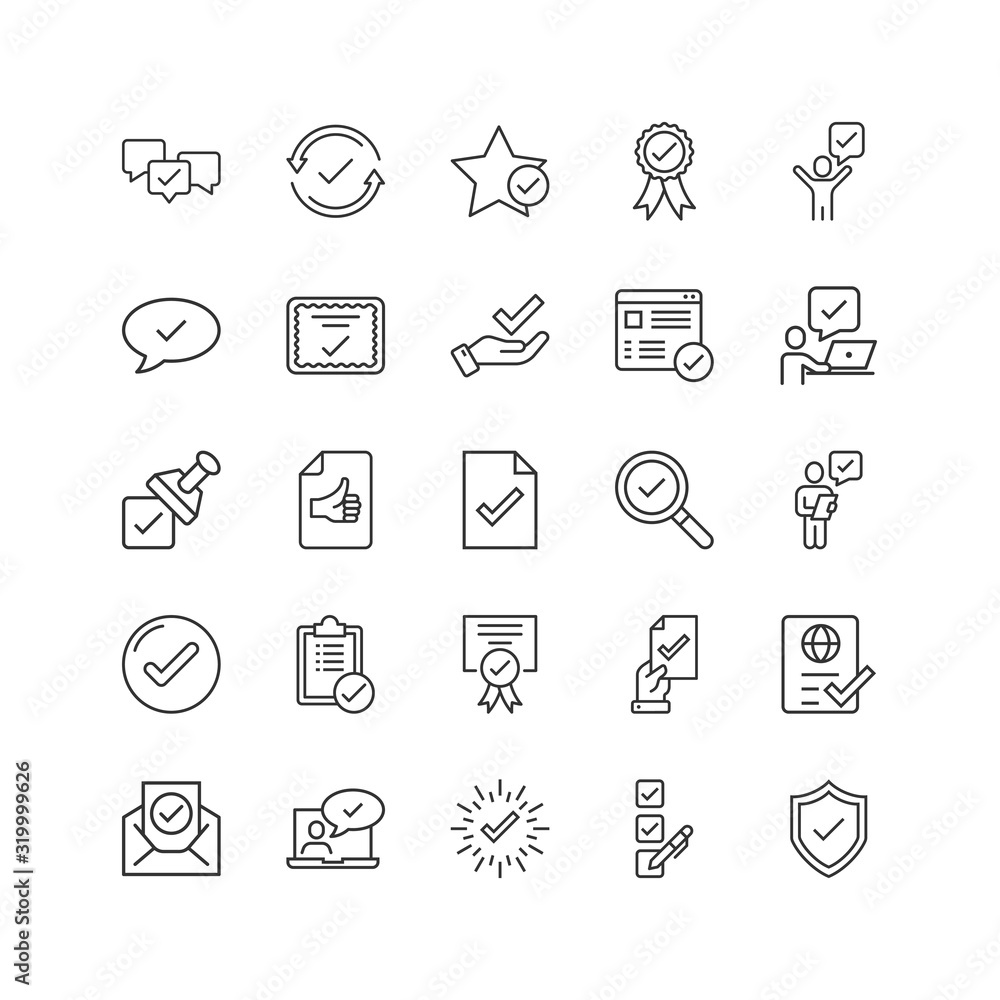Approve icon set in flat style. Check mark vector illustration on white isolated background. Tick accepted business concept. Approve icon set in flat style. Check mark vector illustration on white isolated background. Tick accepted business concept.