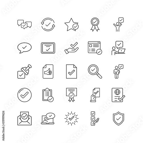 Approve icon set in flat style. Check mark vector illustration on white isolated background. Tick accepted business concept.
