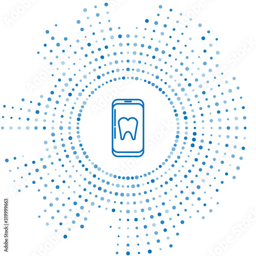 Blue line Online dental care icon isolated on white background. Dental service information call center. Abstract circle random dots. Vector Illustration