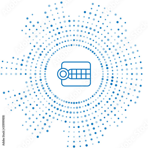 Blue line Dentures model icon isolated on white background. Dental concept. Abstract circle random dots. Vector Illustration