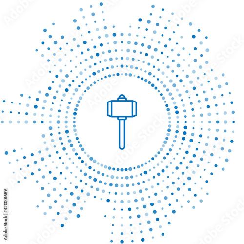 Blue line Battle hammer icon isolated on white background. Abstract circle random dots. Vector Illustration