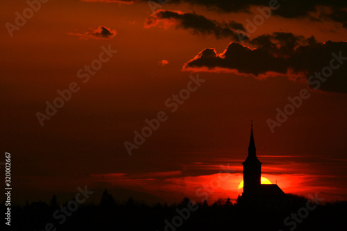 silhouette of the church at sunset © Katalin