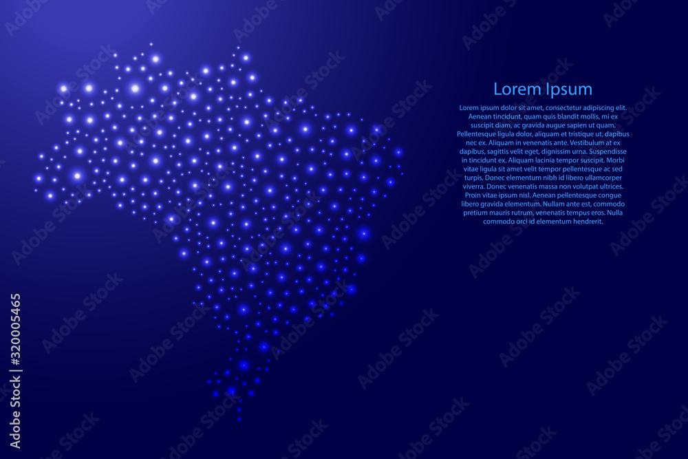 Brazil map from blue and glowing space stars abstract concept geometric shape. Vector illustration.