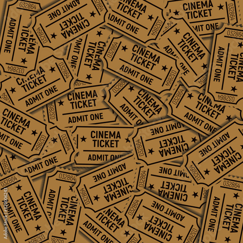 A bunch of movie tickets in retro style. A vintage symbol of the film industry. Entertainment and recreation.
