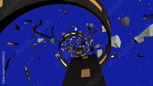 Photography Abstract spiral and rubbish flying in universe
