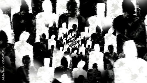 Canvastavla Black and white people standing in circles