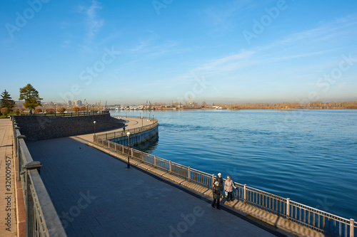 the city of Irkutsk, Irkutsk region, Russia. Lower embankment of the Angara River in the city of Irkutsk