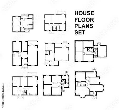 Suburban house floor plans set. Vector unfurnished floor plans for your design.