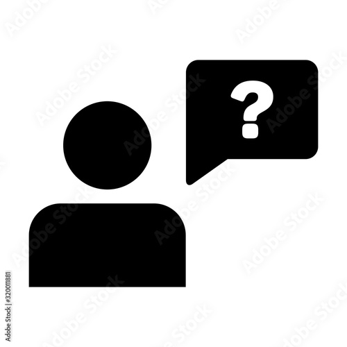 People icon vector male person profile avatar with question mark speech bubble symbol for discussion and information sign in flat color glyph pictogram illustration