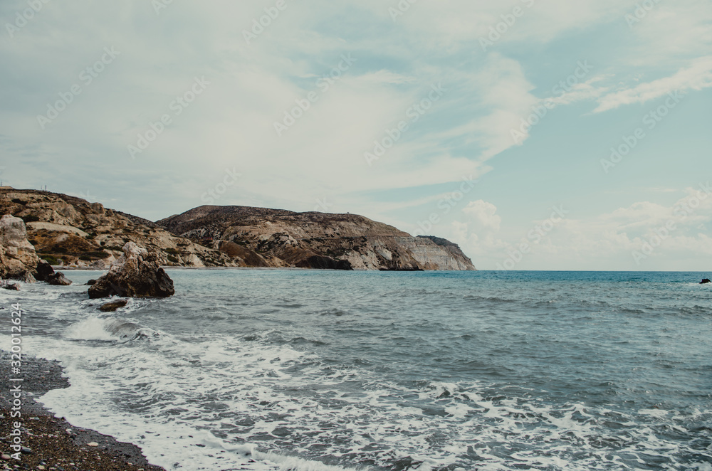 Rocky coastline during sunny day, copy space, Cyprus
