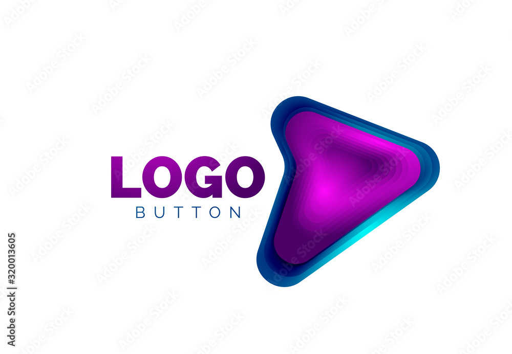 Arrow logo template. Or play or download button logotype template. Minimal geometrical design, 3d geometric bold symbol in relief style with color blend steps effect. Vector Illustration Arrow logo template. Or play or download button logotype template. Minimal geometrical design, 3d geometric bold symbol in relief style with color blend steps effect. Vector Illustration