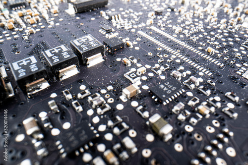 close-up of electronic circuit board with processor, Fragment of the electronic circuit - computer board with chips and components
