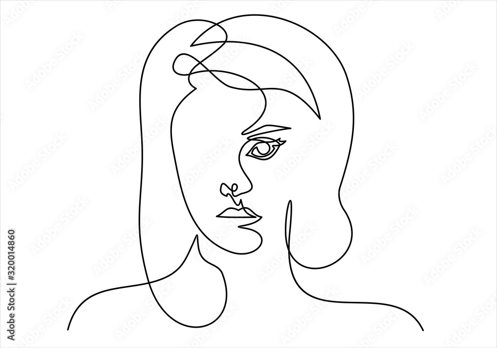 Abstract face one line drawing. Portrait a woman Abstract face one line drawing. Portrait a woman
