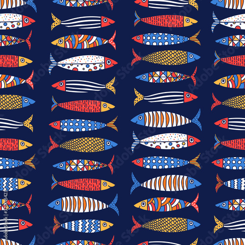 Cute fish.  Kids background. Seamless pattern. Can be used in textile industry, paper, background, scrapbooking.