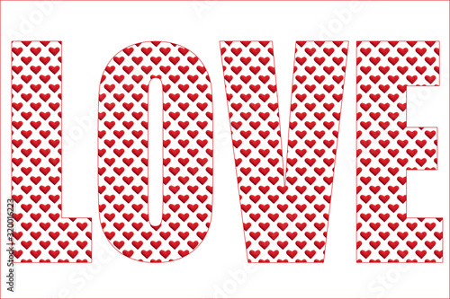 Billede på lærred The word LOVE with a background of seamless pattern with red knitted heart isolated on white
