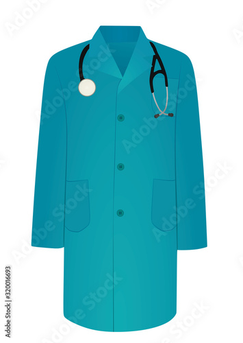 Blue medical coat with stethoscope. vector