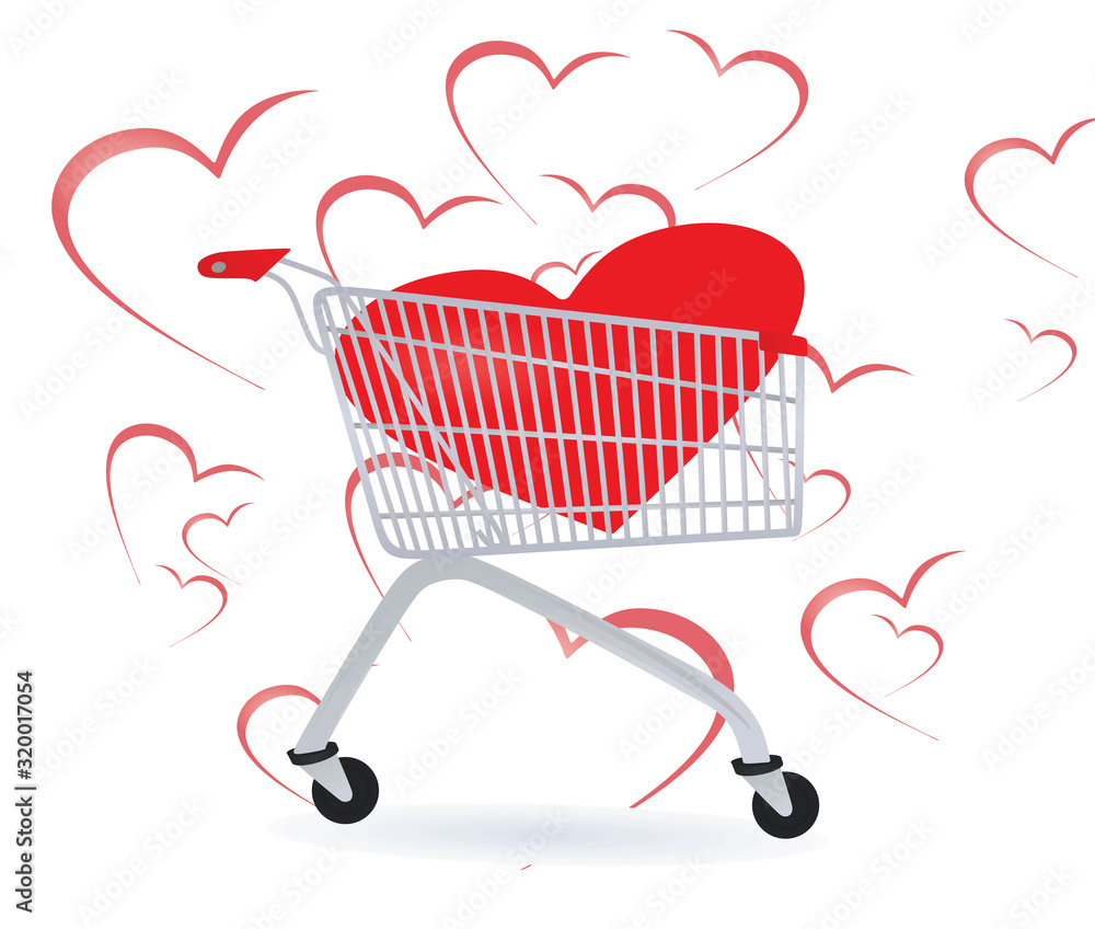 Heart inside shopping cart. vector illustration Heart inside shopping cart. vector illustration