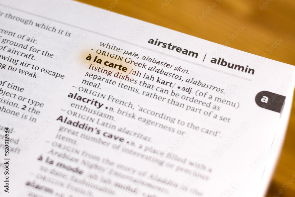 The word or phrase A La Carte in a dictionary. The word or phrase A La Carte in a dictionary.