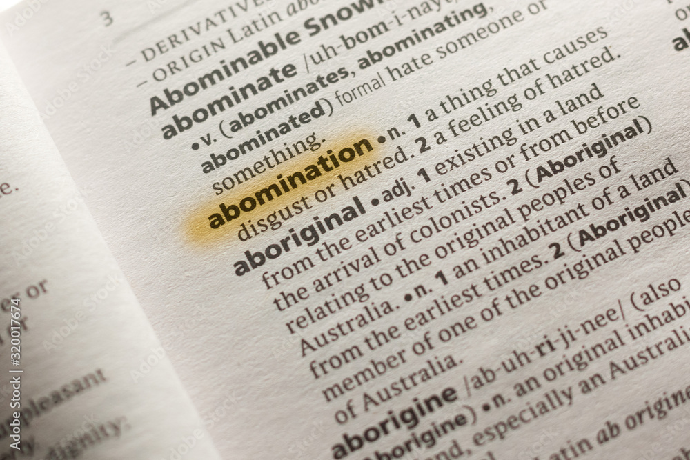 Obraz premium The word or phrase Abomination in a dictionary.