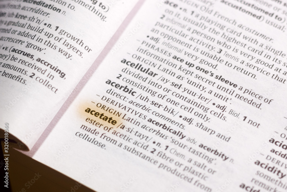 The word or phrase Acetate in a dictionary. The word or phrase Acetate in a dictionary.