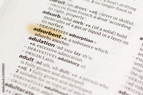 Fotografie The word or phrase Adsorbent in a dictionary.