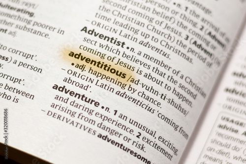 The word or phrase Adventitious in a dictionary. photo