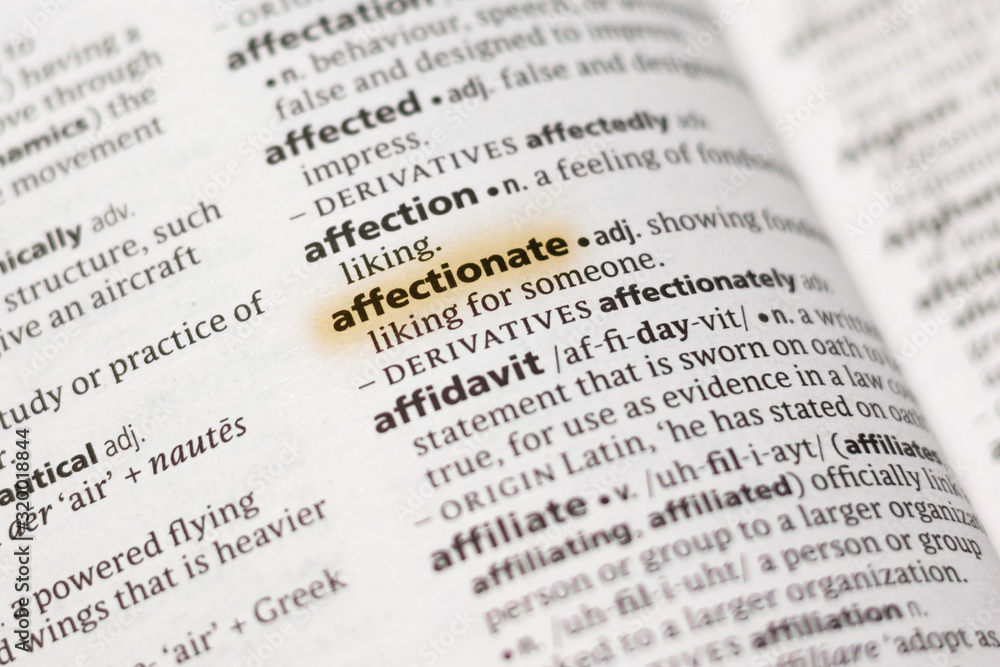 The word or phrase Affectionate in a dictionary. The word or phrase Affectionate in a dictionary.