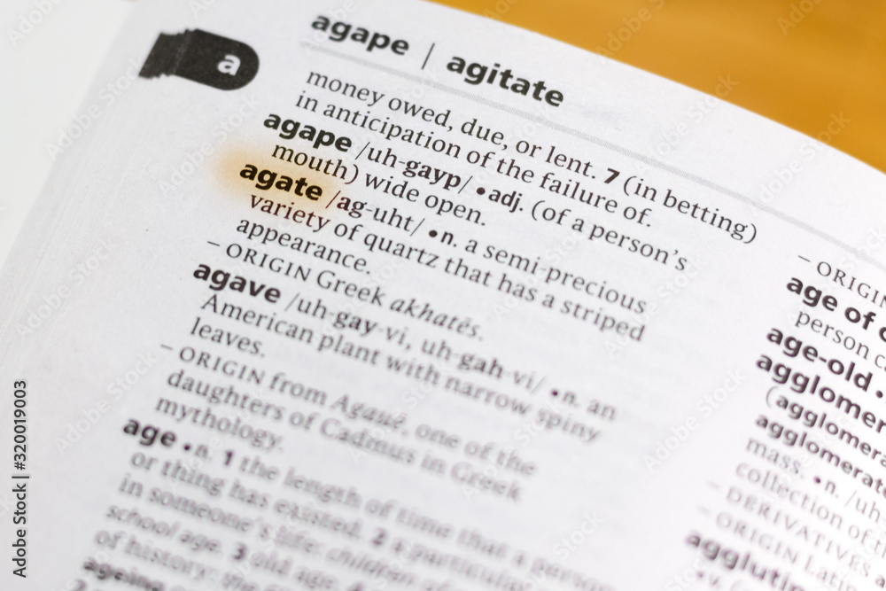 Fototapeta premium The word or phrase Agate in a dictionary.
