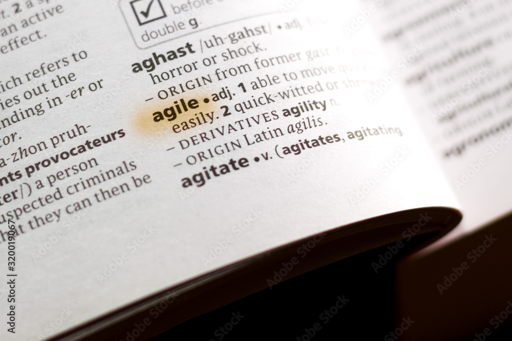 Obraz premium The word or phrase Agile in a dictionary.